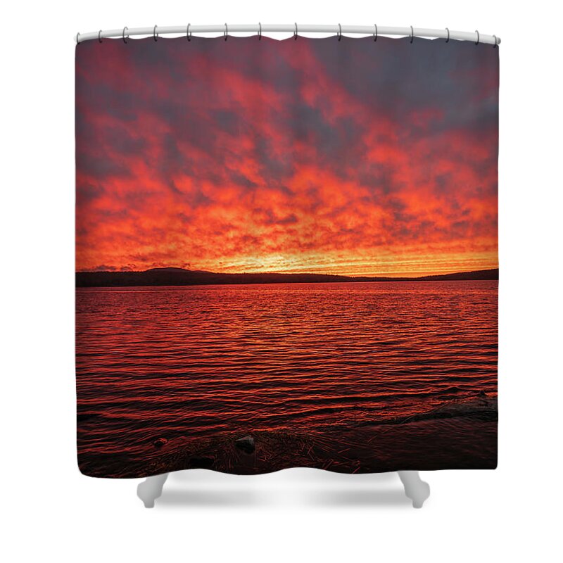 Fall Shower Curtain featuring the photograph Adirondacks Sunset at Tupper Lake by Ron Long Ltd Photography