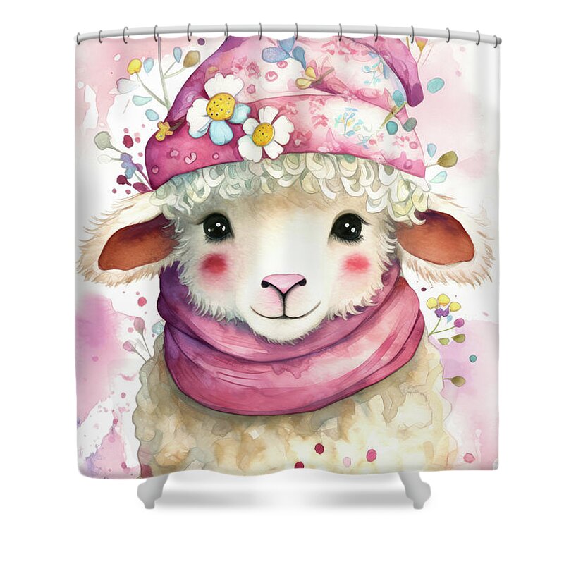 Little Lamb Shower Curtain featuring the painting Adorable Little Lamb by Tina LeCour