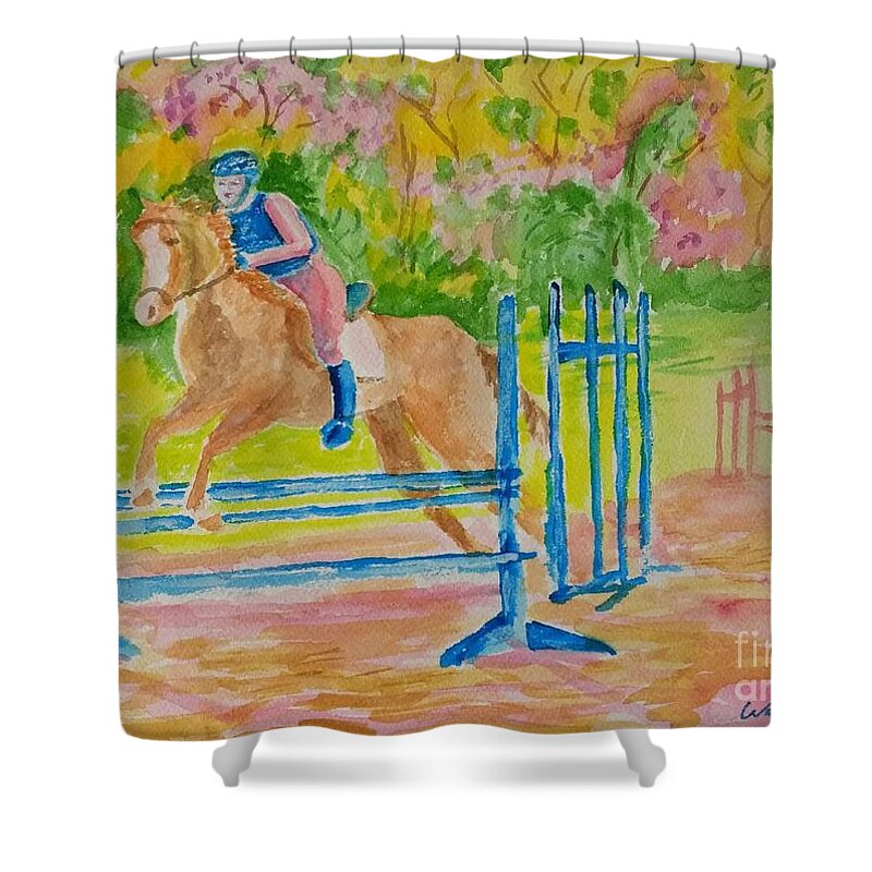 Horse Shower Curtain featuring the painting Adria Back in the Saddle by Walt Brodis