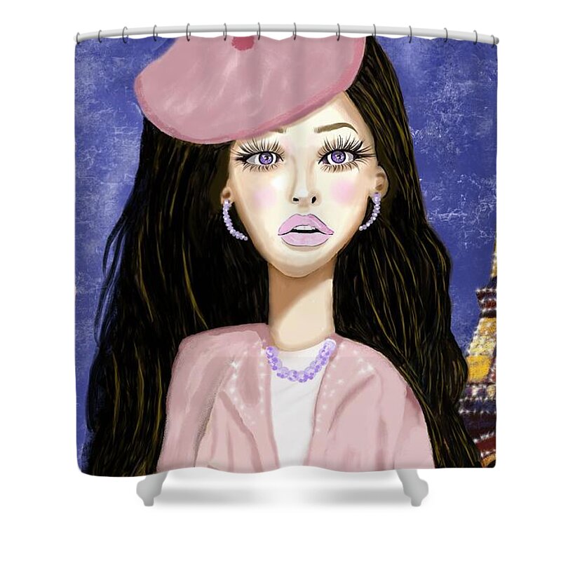 Whimsical Illustrations Shower Curtain featuring the mixed media Adrienne by Lorie Fossa