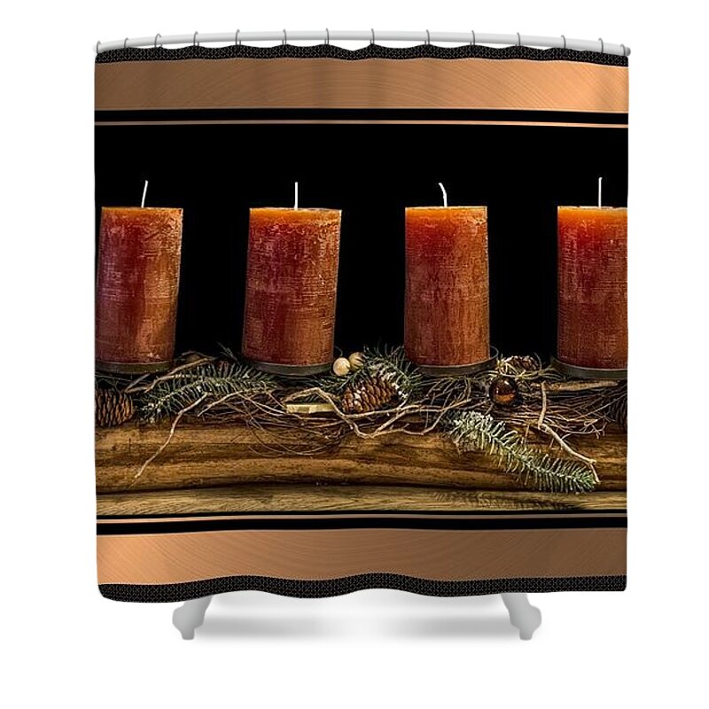 Advent Shower Curtain featuring the mixed media Advent Wreath in Bronze by Nancy Ayanna Wyatt