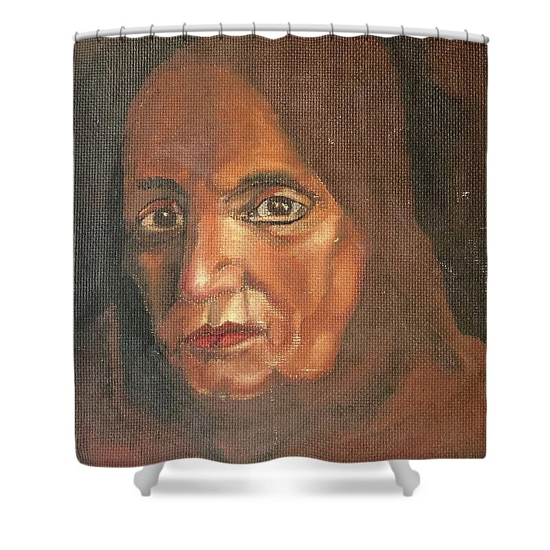 Portrait Shower Curtain featuring the painting aElderly Lebanese Woman by David Euler