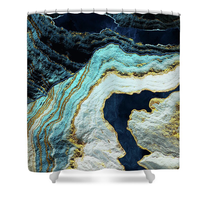 Gold Shower Curtain featuring the digital art Aerial Ocean Abstract by Spacefrog Designs