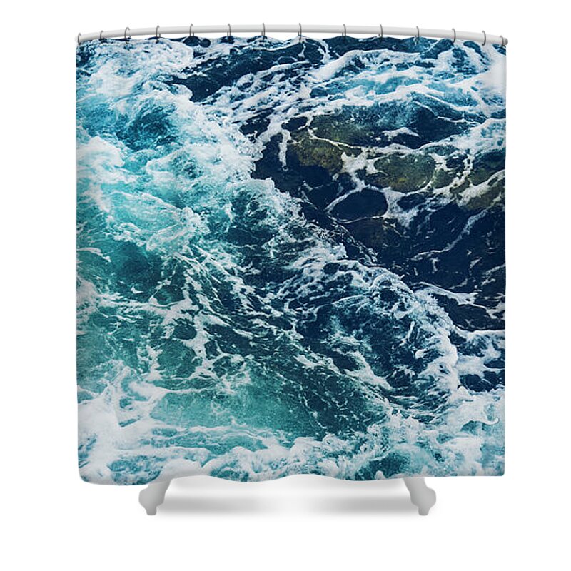 Sea Shower Curtain featuring the photograph Aerial view of dramatic sea waves by Jelena Jovanovic