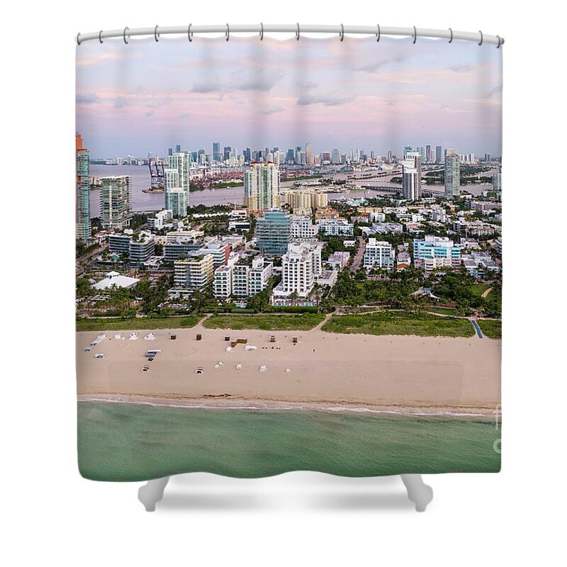 Miami Shower Curtain featuring the photograph Aerialof Miami Beach and City by Matteo Colombo