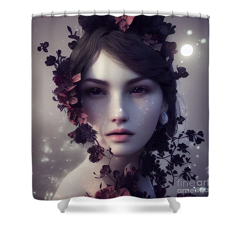 Aesthetic Shower Curtain featuring the digital art Aesthetic flower woman by Artvizual Premium