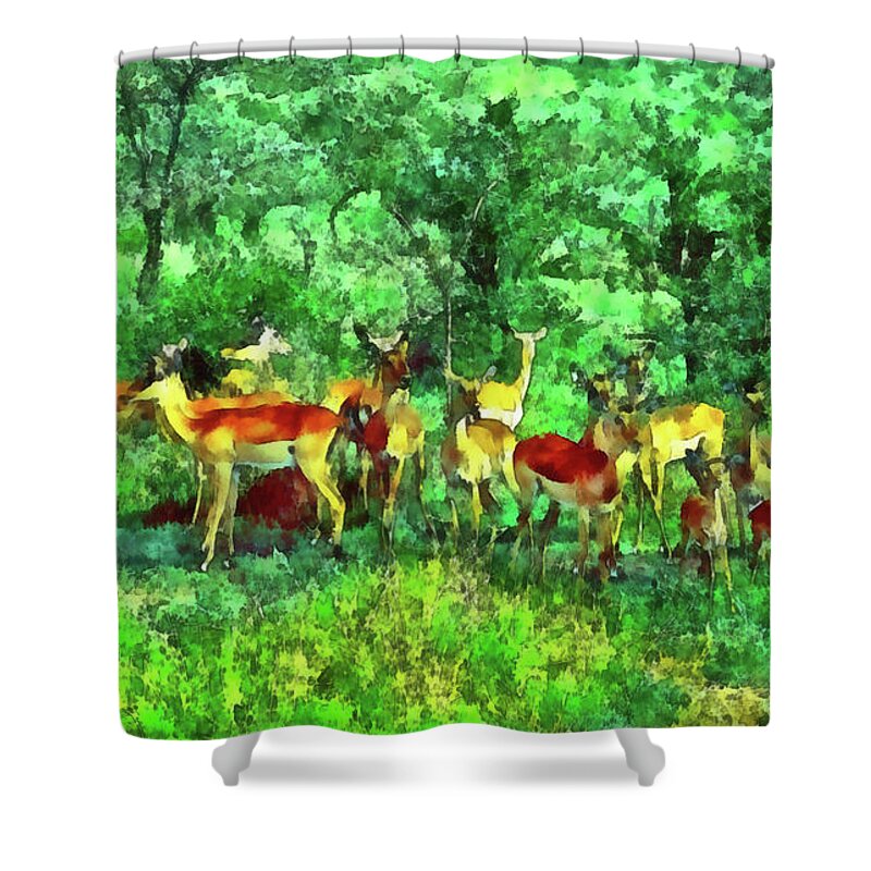 Africa Impalas Shower Curtain featuring the painting Africa Impalas by George Rossidis