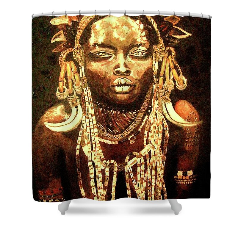 Africa Shower Curtain featuring the painting African Beauty by Kowie Theron