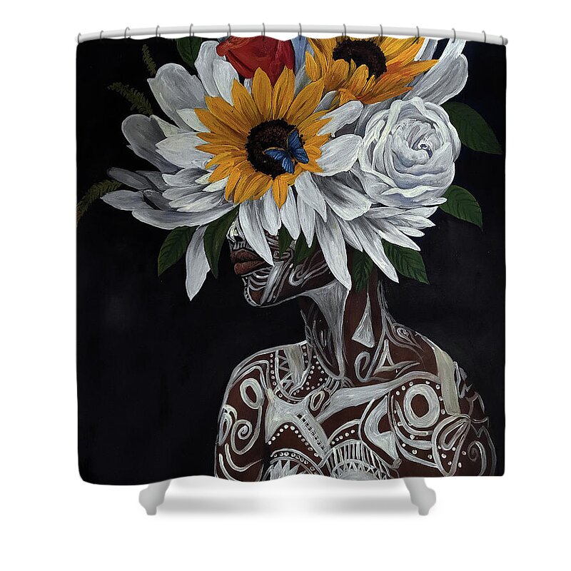 Rmo Shower Curtain featuring the painting African Blossom by Ronnie Moyo