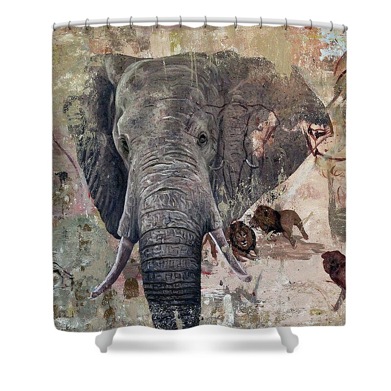  Shower Curtain featuring the painting African Bull by Ronnie Moyo