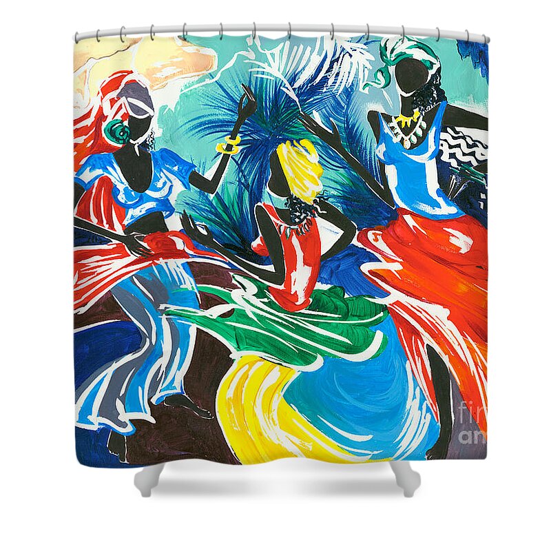 Canvas Prints Shower Curtain featuring the painting African Dancers No. 1 by Elisabeta Hermann