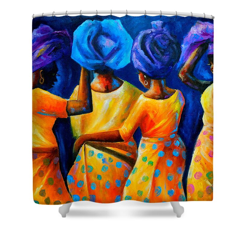 Orange Shower Curtain featuring the painting African Headscarf Series by Olaoluwa Smith