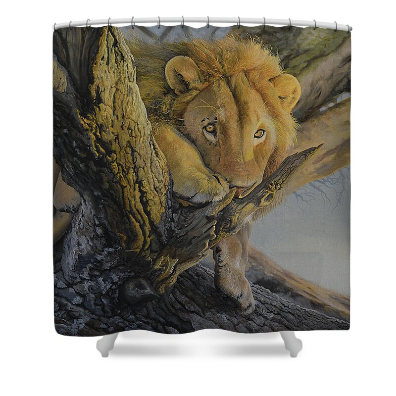 Lion Shower Curtain featuring the painting African Lion by Charles Owens