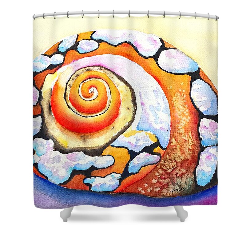 Shell Shower Curtain featuring the painting African Turbo Shell by Carlin Blahnik CarlinArtWatercolor