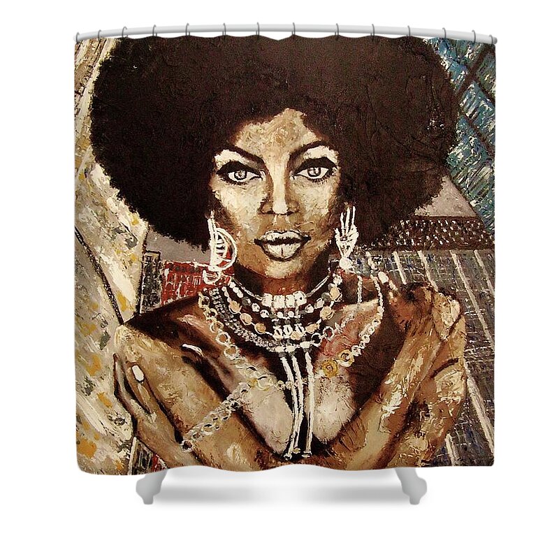 Africa Shower Curtain featuring the painting Afro Beauty in Manhattan by Kowie Theron