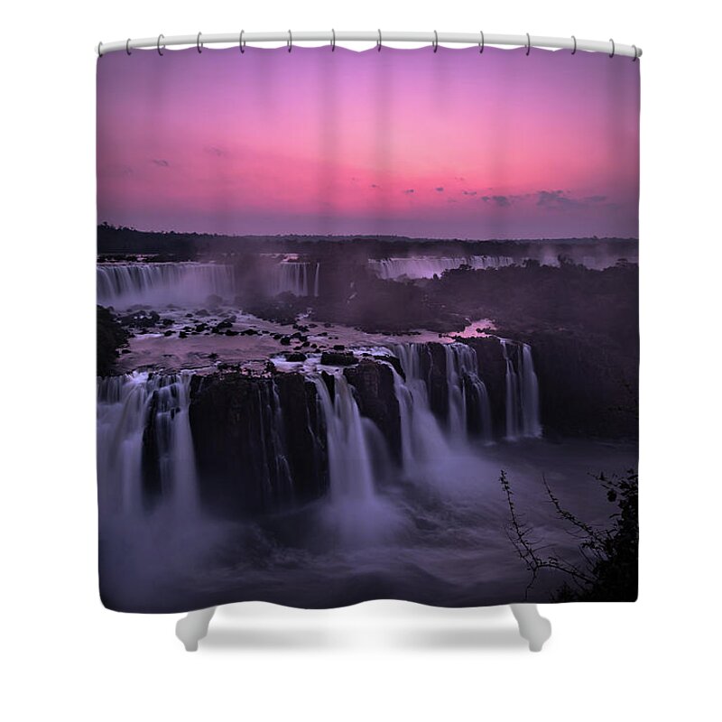 Waterfall Shower Curtain featuring the photograph Iguazu Falls at Last Light by Linda Villers