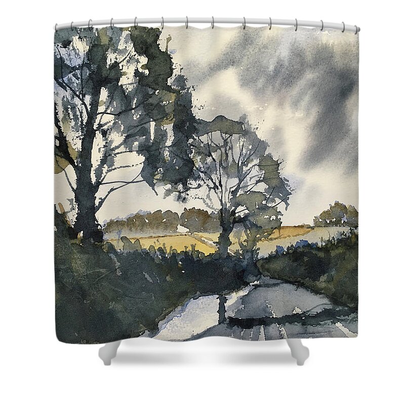 Watercolour Shower Curtain featuring the painting After rain on the road to Duggleby by Glenn Marshall
