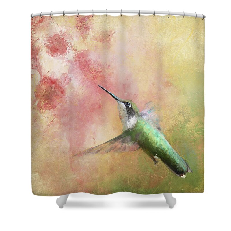 Hummingbird Shower Curtain featuring the painting After The Final Blooms by Jai Johnson