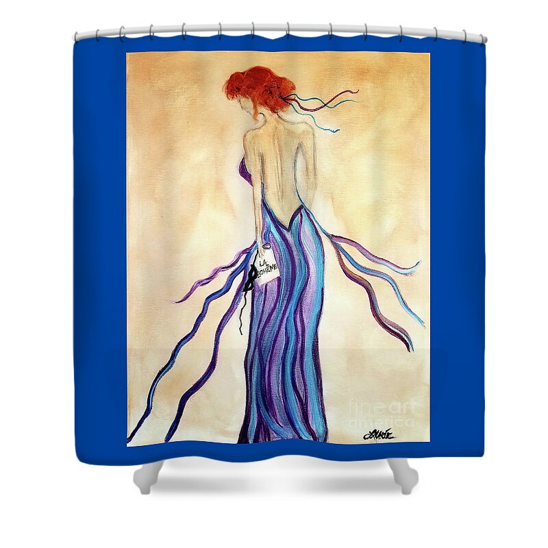 Mask Shower Curtain featuring the painting After the Opera by Artist Linda Marie