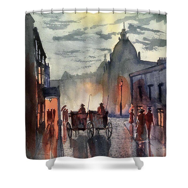 Watercolour Shower Curtain featuring the painting After the Show - Call a Cab by Glenn Marshall