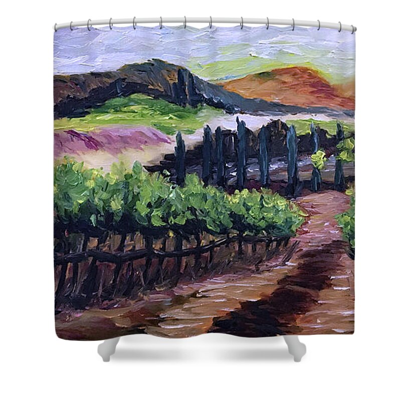 Landscape Shower Curtain featuring the painting Afternoon Vines by Roxy Rich