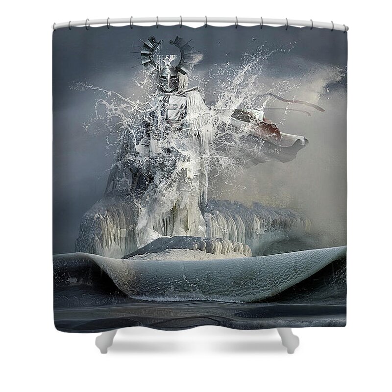 Surreal Shower Curtain featuring the digital art Against All Odds or Crusader Battle on the Ice by George Grie