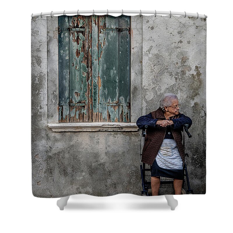 Burano Shower Curtain featuring the photograph Aged Window Woman by David Downs