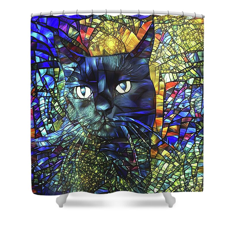 Black Cat Shower Curtain featuring the digital art Aint Superstitious by Peggy Collins