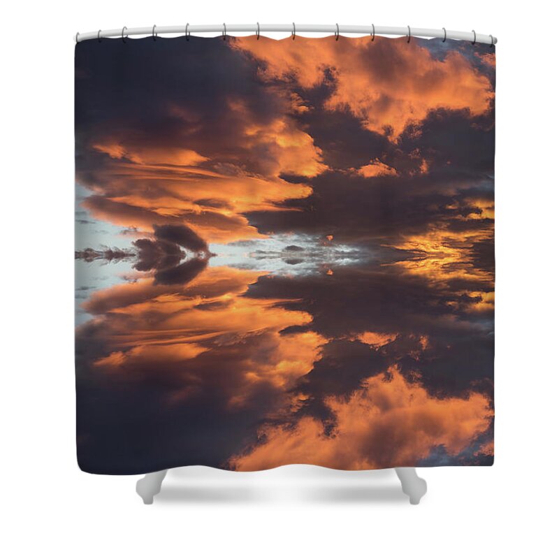 Sky Shower Curtain featuring the digital art Air and orange light, a journey through time by Adriana Mueller