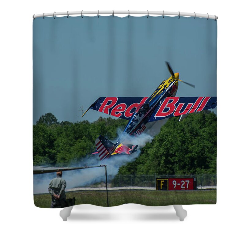 Airplane Shower Curtain featuring the photograph Airplane Takeoff by Carolyn Hutchins
