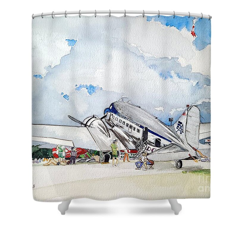 Airshow Shower Curtain featuring the painting Airshow by Merana Cadorette