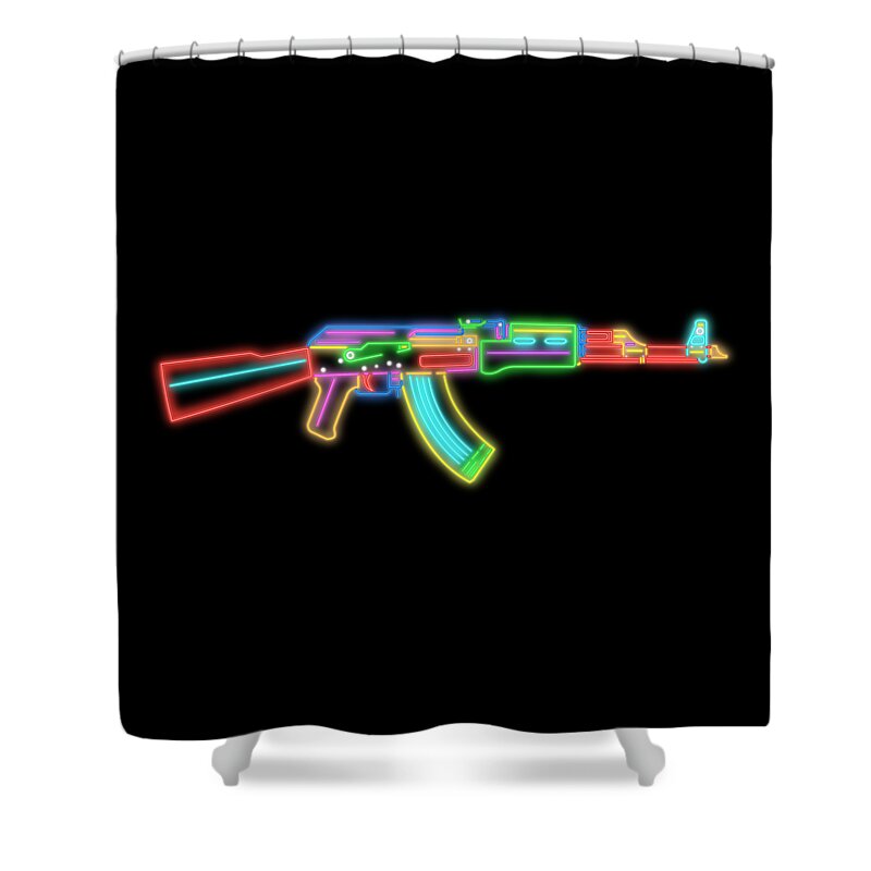 Ak47 Shower Curtain featuring the digital art Ak47 Neon Design by Ricky Barnard