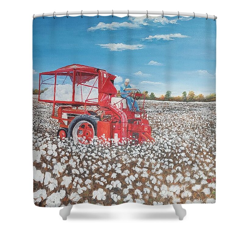 Picking Cotton Shower Curtain featuring the painting Alabama Fields of White by ML McCormick