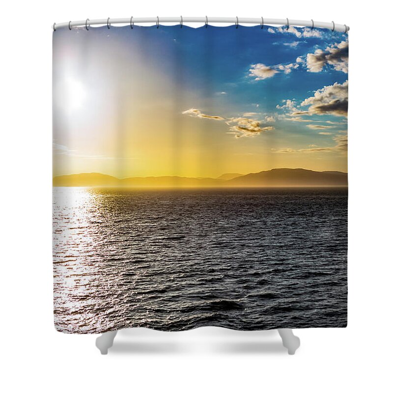 Alaska Shower Curtain featuring the digital art Alaska Inside Passage Sunset II by SnapHappy Photos