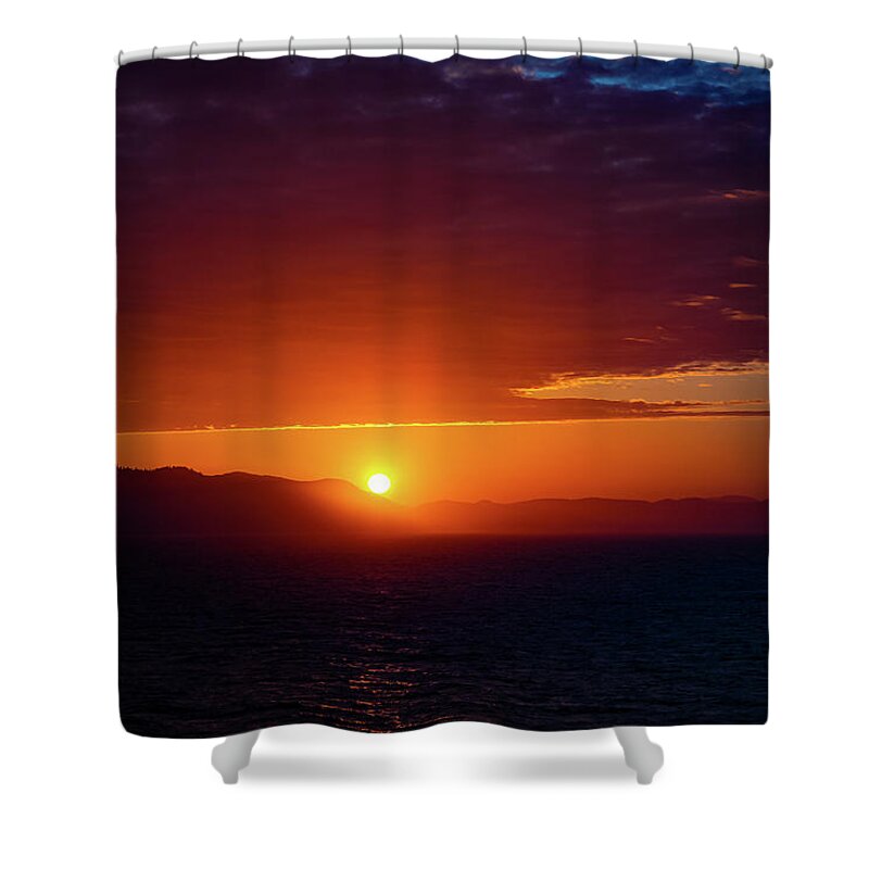 Alaska Shower Curtain featuring the digital art Alaska Inside Passage Sunset IV by SnapHappy Photos