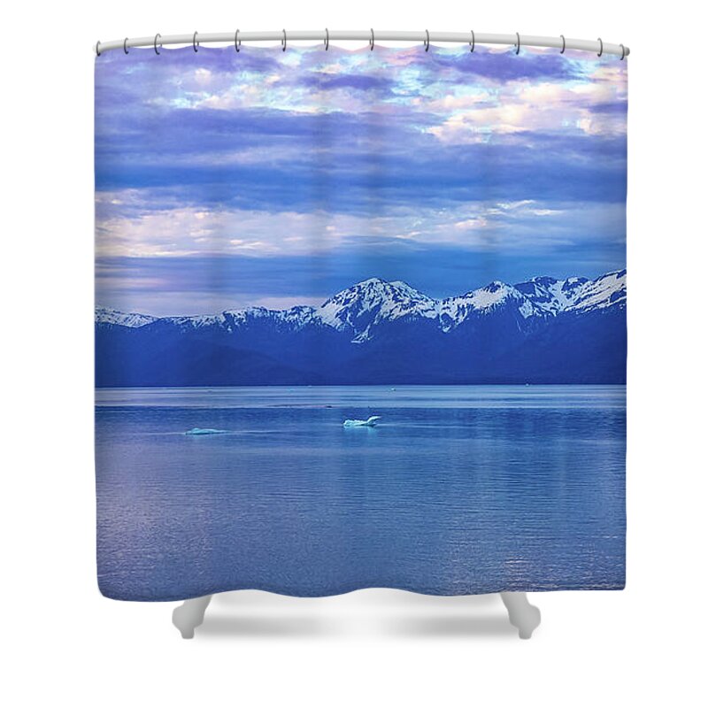 Alaska Shower Curtain featuring the digital art Alaska Inside Passage Sunset VI by SnapHappy Photos