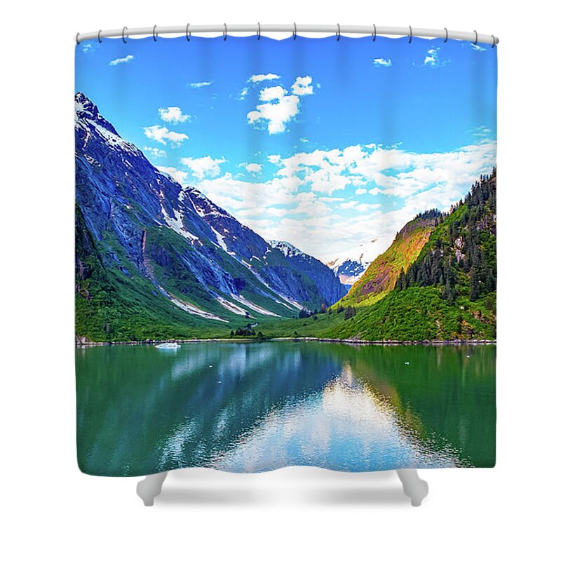 Alaska Shower Curtain featuring the digital art Alaska Inside Passage wider by SnapHappy Photos