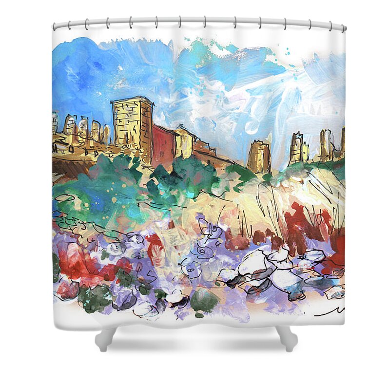 Travel Shower Curtain featuring the painting Albarracin 06 by Miki De Goodaboom
