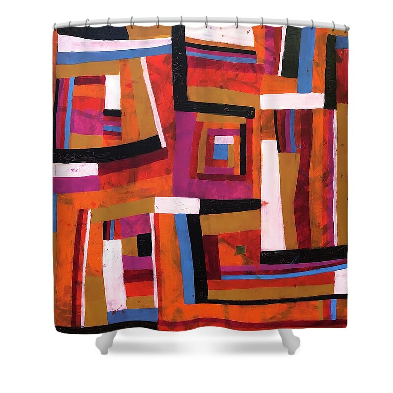 Red Shower Curtain featuring the painting Alegria by Cyndie Katz