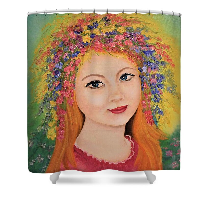 Wall Art Home Décor  Face Girl Painting Oil Painting On Canvas Gift Idea Flower Wild Flower Woman Portrait Female Portrait Art For The Living Room Office Decor Gift Idea For Him Wall Décor Young Girl Eyes Art For Sale Shower Curtain featuring the painting Aleksandra by Tanya Harr