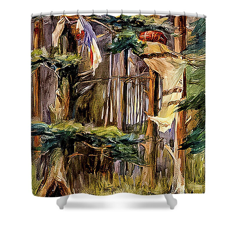 Alert Bay Shower Curtain featuring the painting Alert Bay Mortuary Boxes by Emily Carr 1908 by Emily Carr