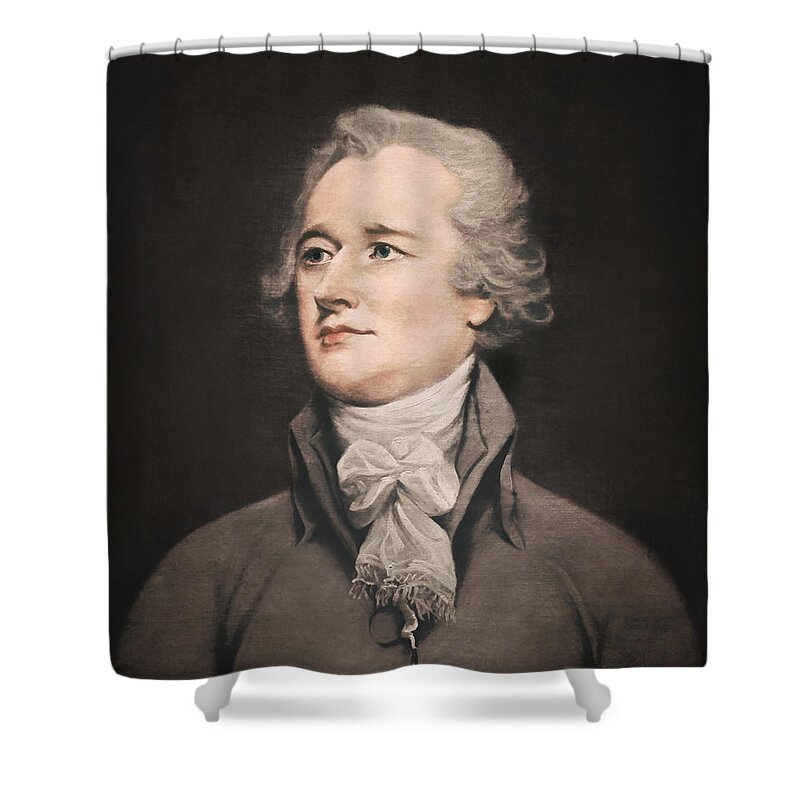 Alexander Hamilton Shower Curtain featuring the painting Alexander Hamilton Portrait - 1908 by War Is Hell Store