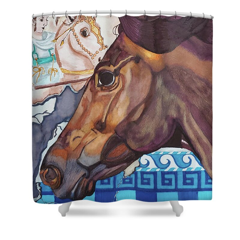 Alexander The Great Shower Curtain featuring the painting Alexander's the Great Horse by Equus Artisan