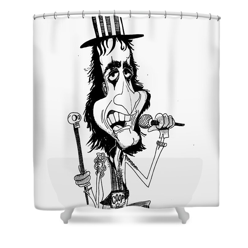 Rock And Roll Shower Curtain featuring the drawing Alice Cooper by Michael Hopkins