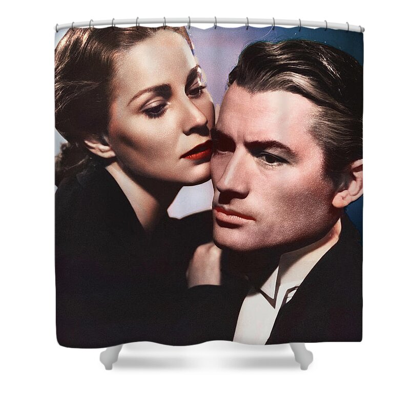 Alida Shower Curtain featuring the photograph Alida Valli and Gregory Peck - 1947 by Movie World Posters