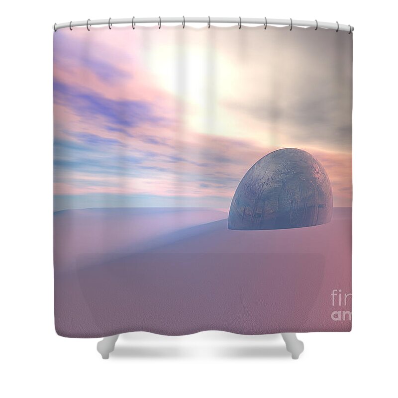 Mysterious Shower Curtain featuring the digital art Alien Artifact In Desert by Phil Perkins