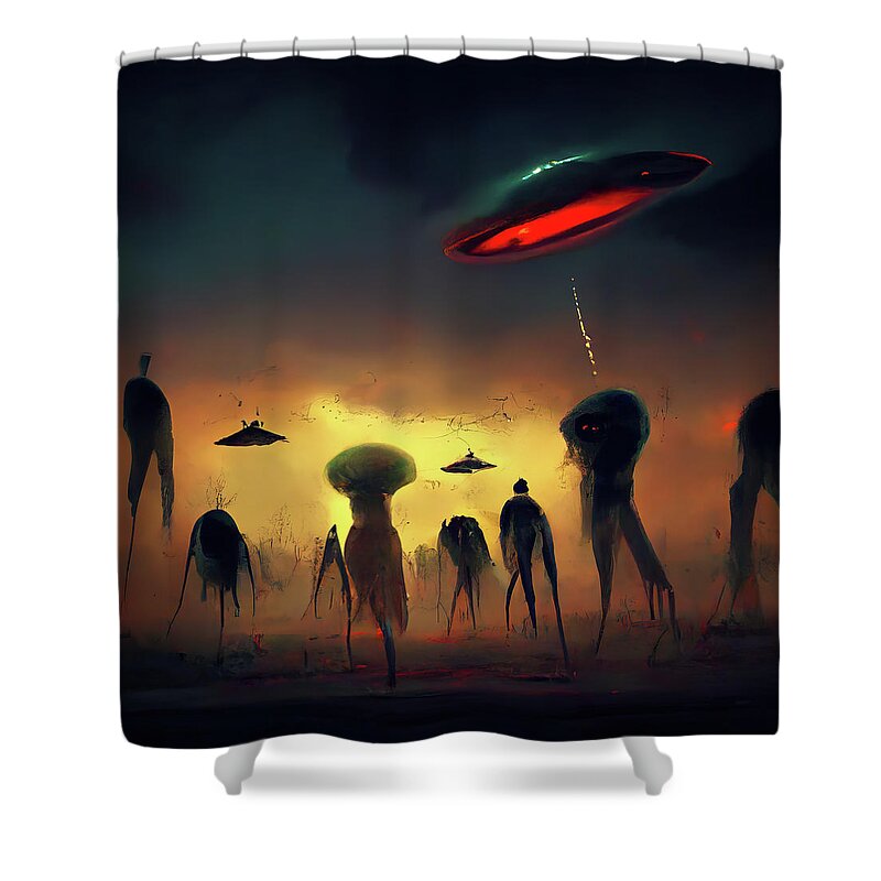 Alien Shower Curtain featuring the digital art Alien Invasion 05 by Matthias Hauser