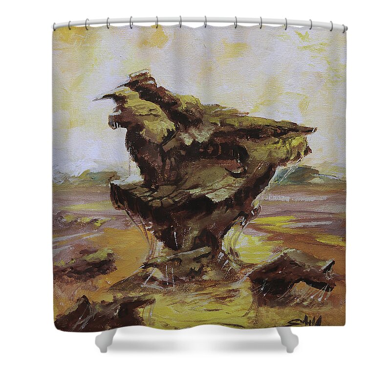 Gothic Shower Curtain featuring the painting Alien landscape C Zone by Sv Bell