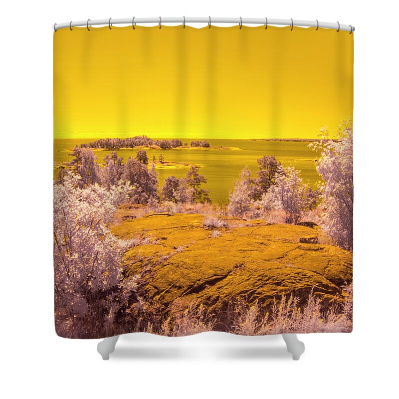 Yellow Shower Curtain featuring the photograph Alient planet by Maria Dimitrova