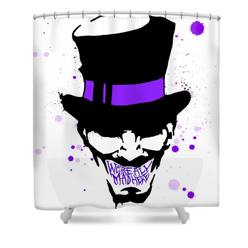 Mad Hatter Shower Curtain featuring the drawing All Mad Here by Ludwig Van Bacon